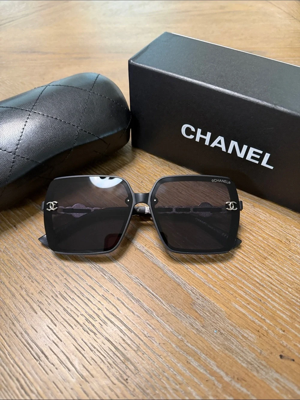 CHANEL Black Oversized Square Sunglasses for Women